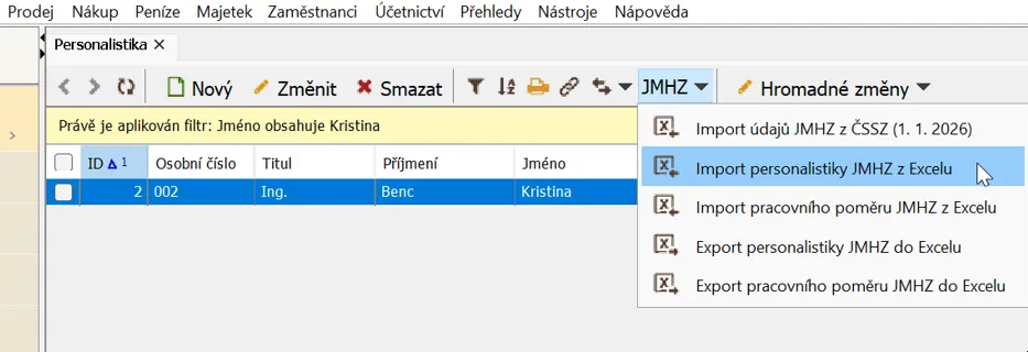 Import personalistiky JMHZ z Excelu