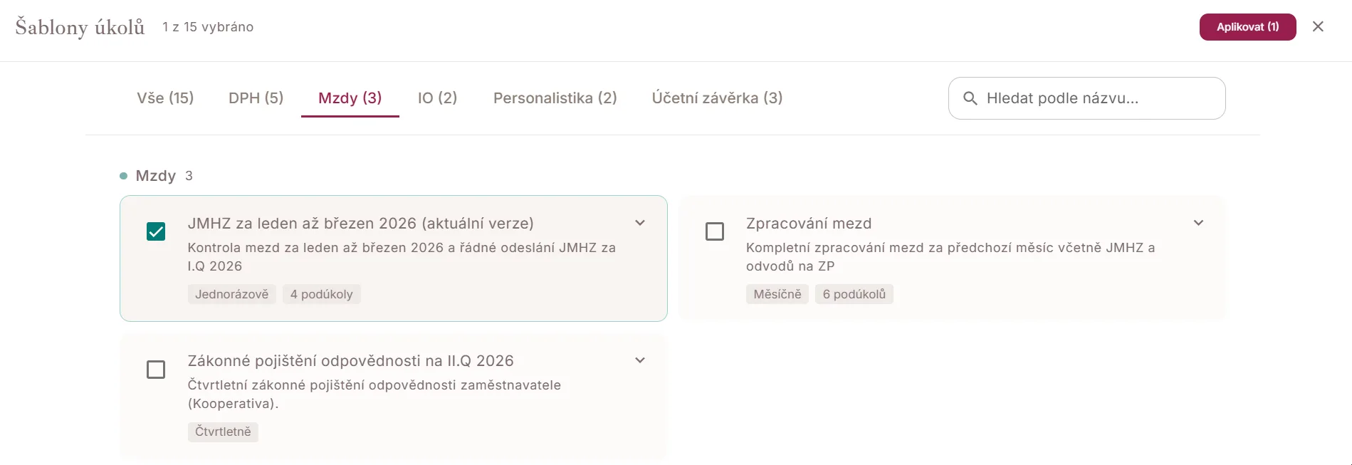 Přidávání předpřipravených úkolů z Úkolů a Přehledníku