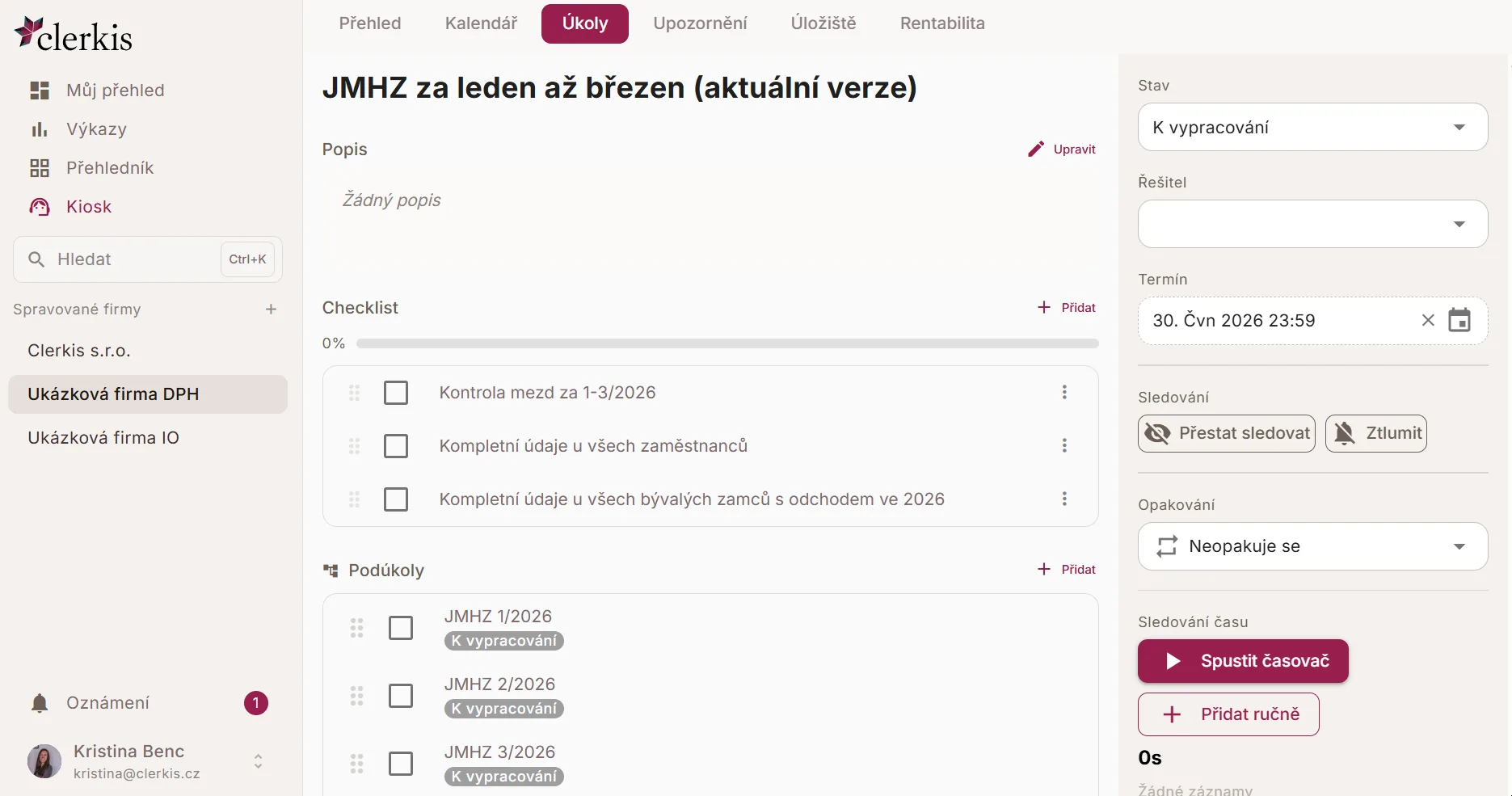 Zobrazení úkolu včetně podúkolů