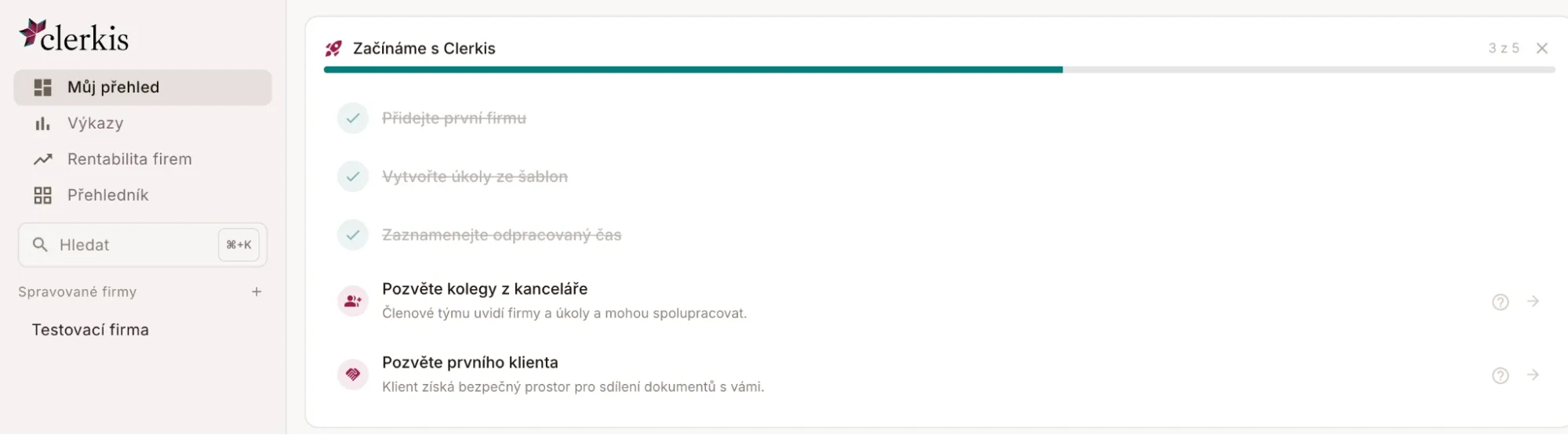 Checklist Začínáme s Clerkis v Mém přehledu