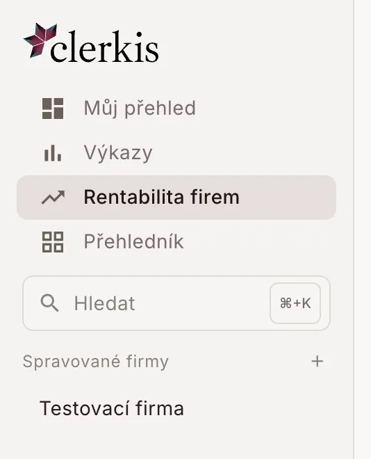 Tlačítko plus u Spravovaných firem v levé liště